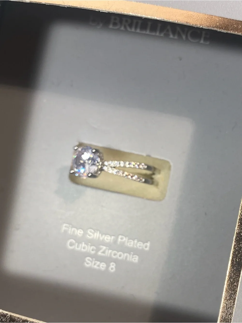 Classic Round Cubic Zirconia Split-Shank Ring in Silver - Size 8